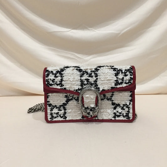 Gucci White Red Tweed Dionysus Super Mini Shoulder Bag Sku# 71954