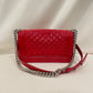 Chanel All Red Patent Old Medium Boy Flap Shoulder Bag Sku# 80823