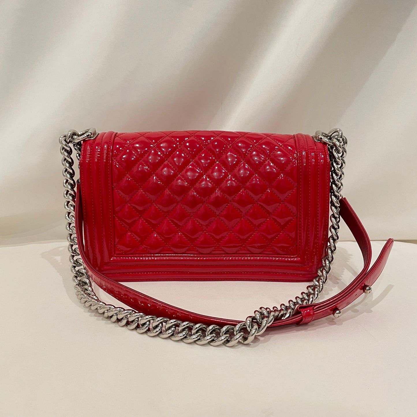 Chanel All Red Patent Old Medium Boy Flap Shoulder Bag Sku# 80823