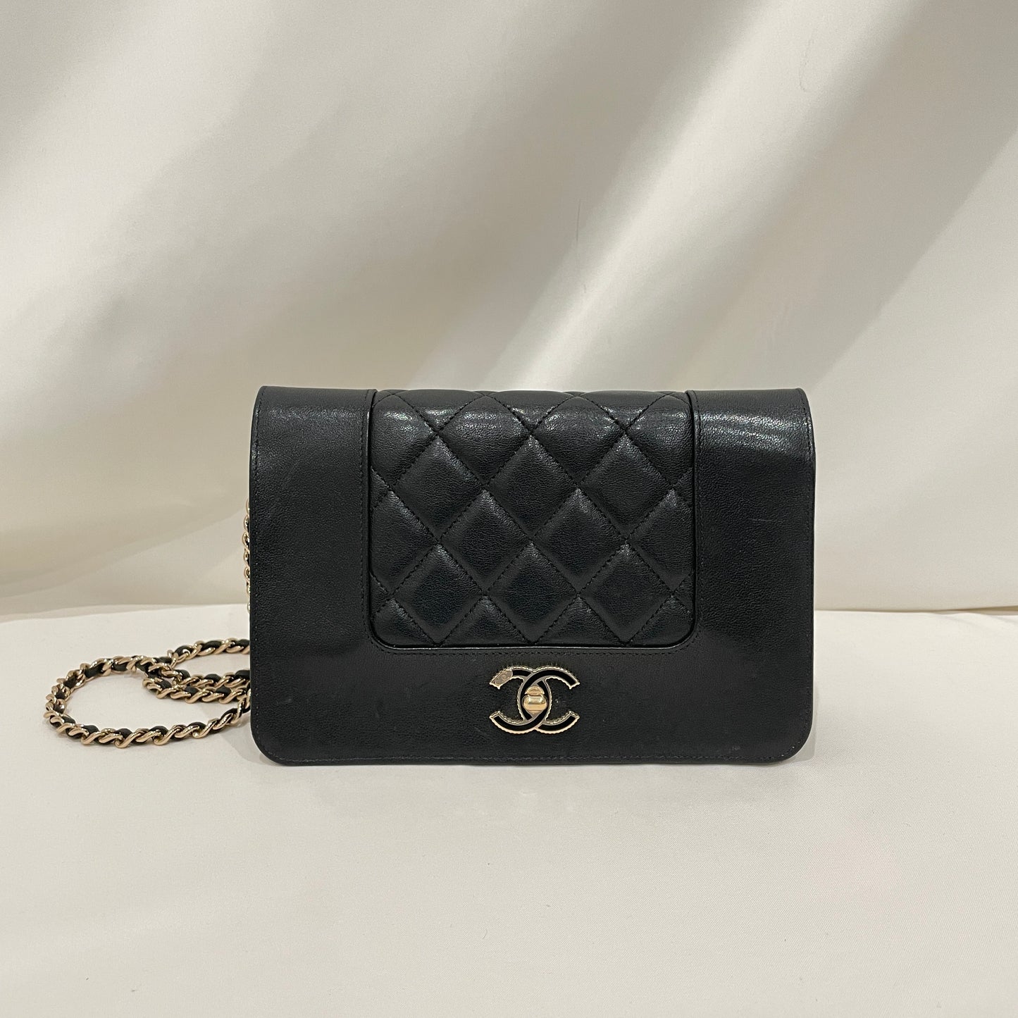 Chanel Black Calfskin Gold Hardware Mademoiselle Wallet On Chain Sku# 80840