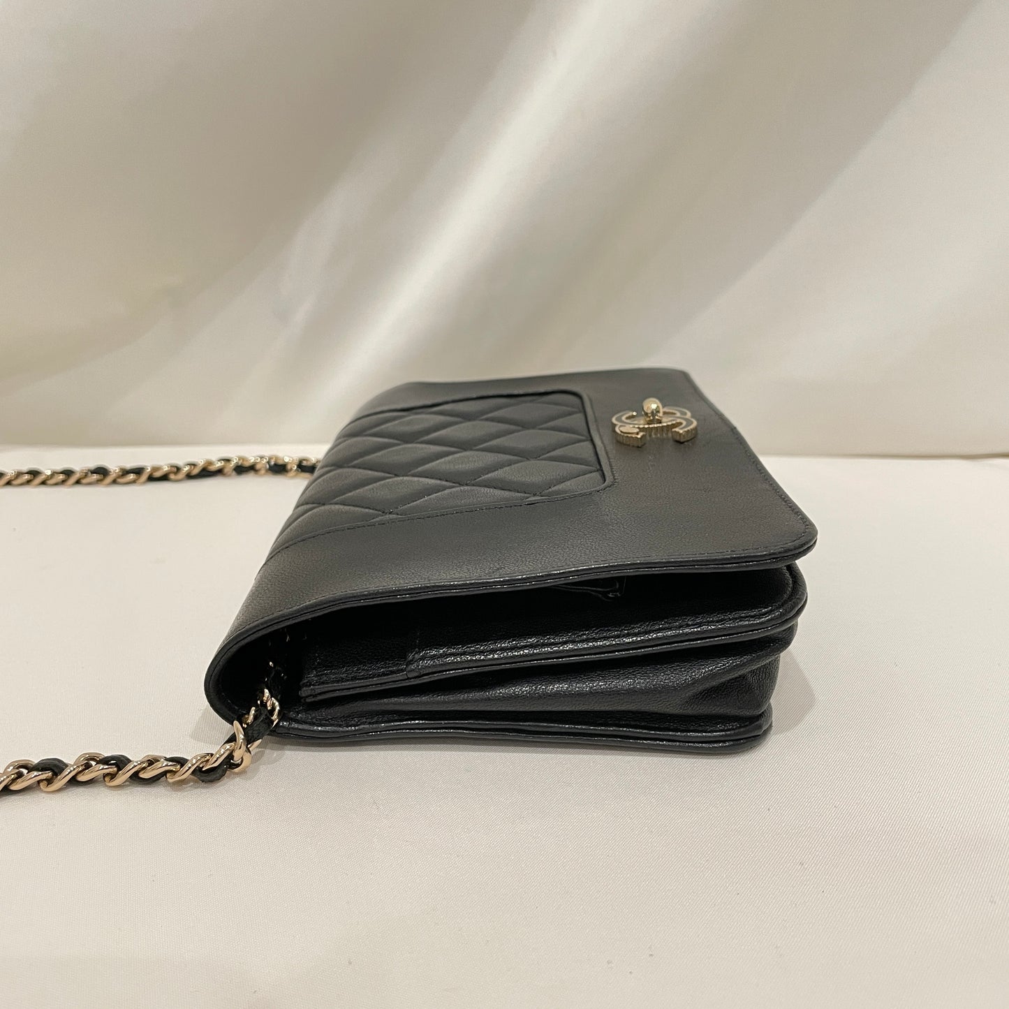 Chanel Black Calfskin Gold Hardware Mademoiselle Wallet On Chain Sku# 80840