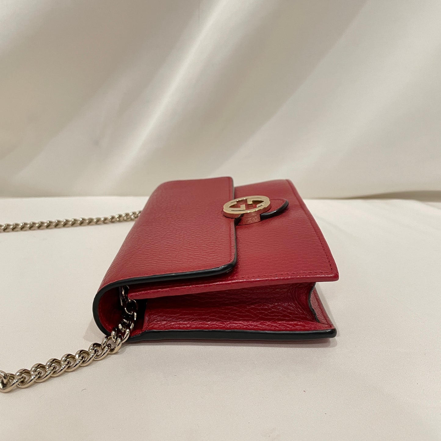 Gucci Red Calfskin Interlocking G Wallet On Chain Crossbody Bag Sku# 80868