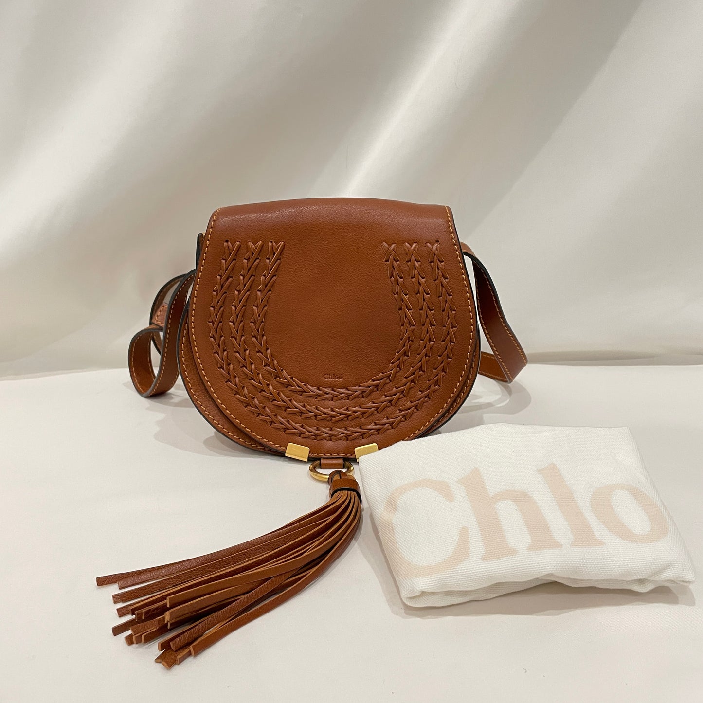 Chloe Brown Leather Marcie Saddle Shoulder Bag Sku# 80918