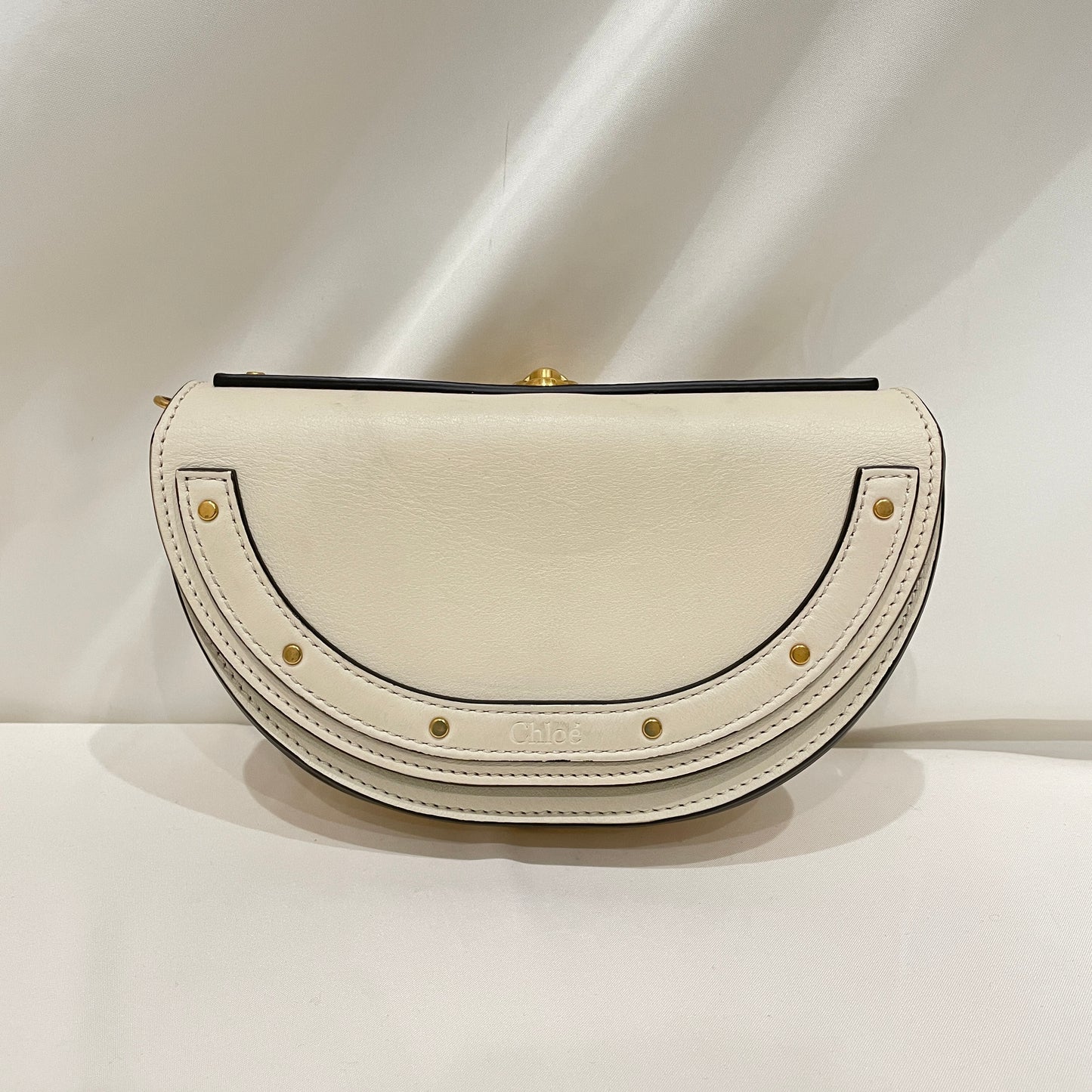 Chloe White Leather Small Nile Bracelet Minaudiere Bag Sku# 80863