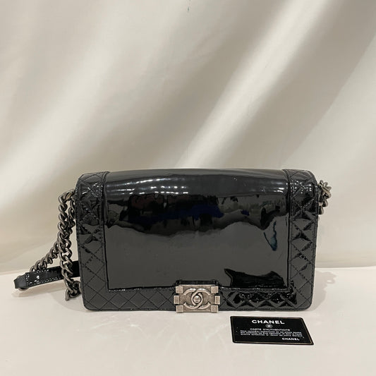 Chanel Black Patent New Medium Boy Flap Shoulder Bag Sku# 80819