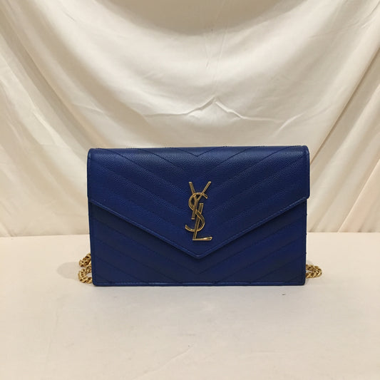 Yves Saint Laurent Blue Leather Wallet On Chain Crossbody Bag Sku# 76919