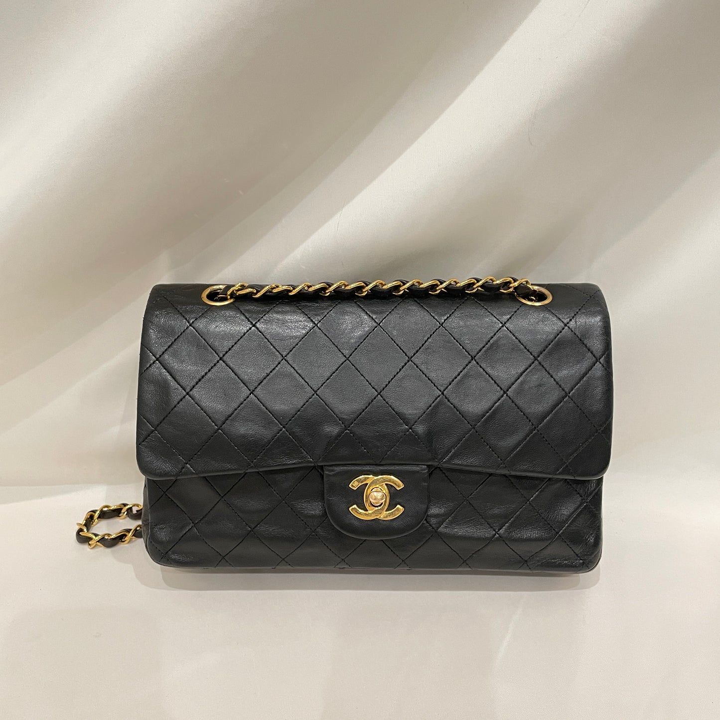 Chanel Black Calfskin Medium Double Flap Shoulder Bag SKU# 80843