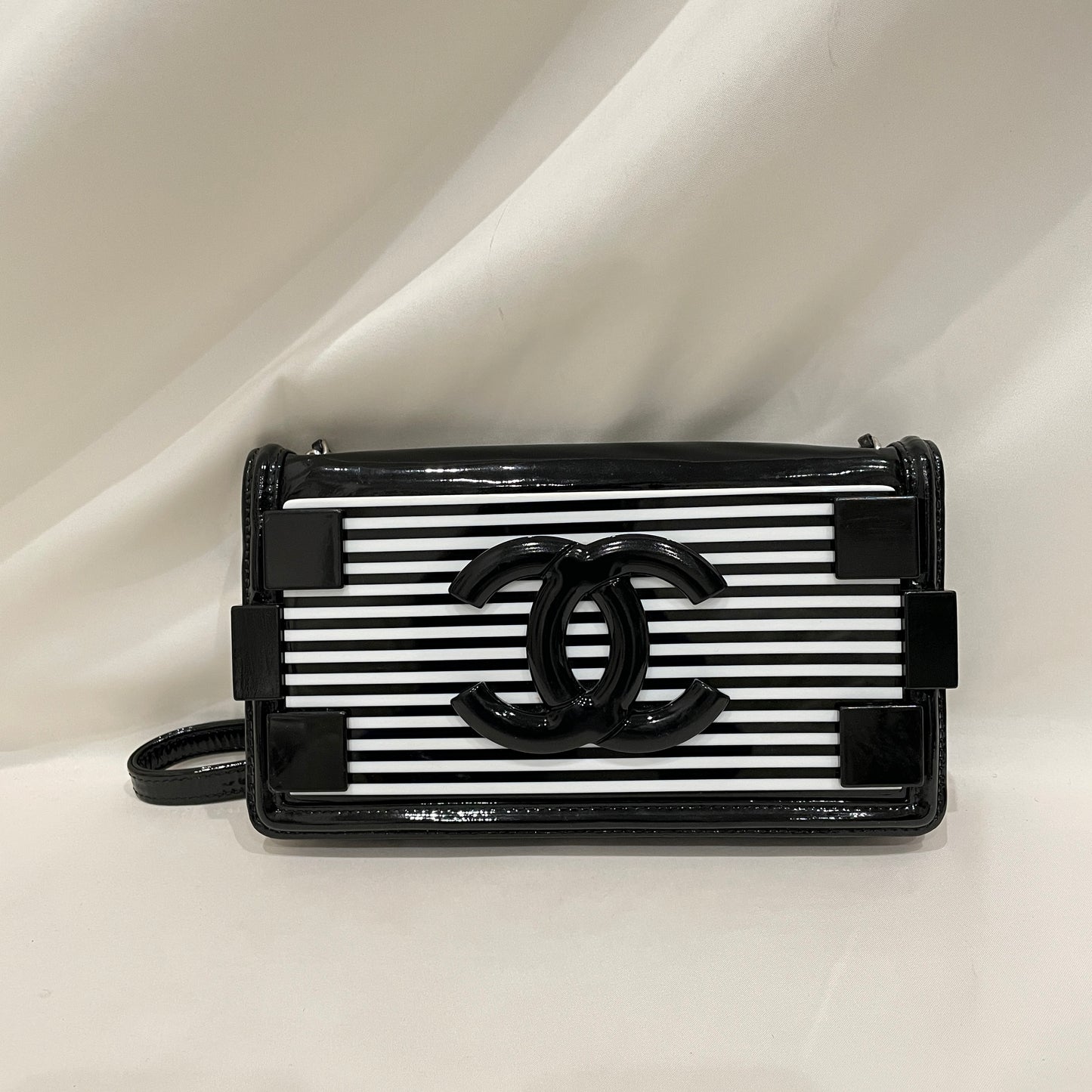 Chanel Black White Stripe Plexiglass Brick Crossbody Bag Sku# 81004