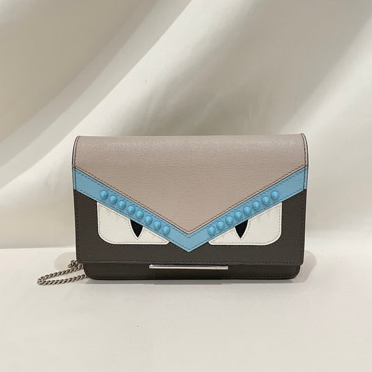 Fendi Grey Blue Monster WOC Soulder Bag Sku# 80977