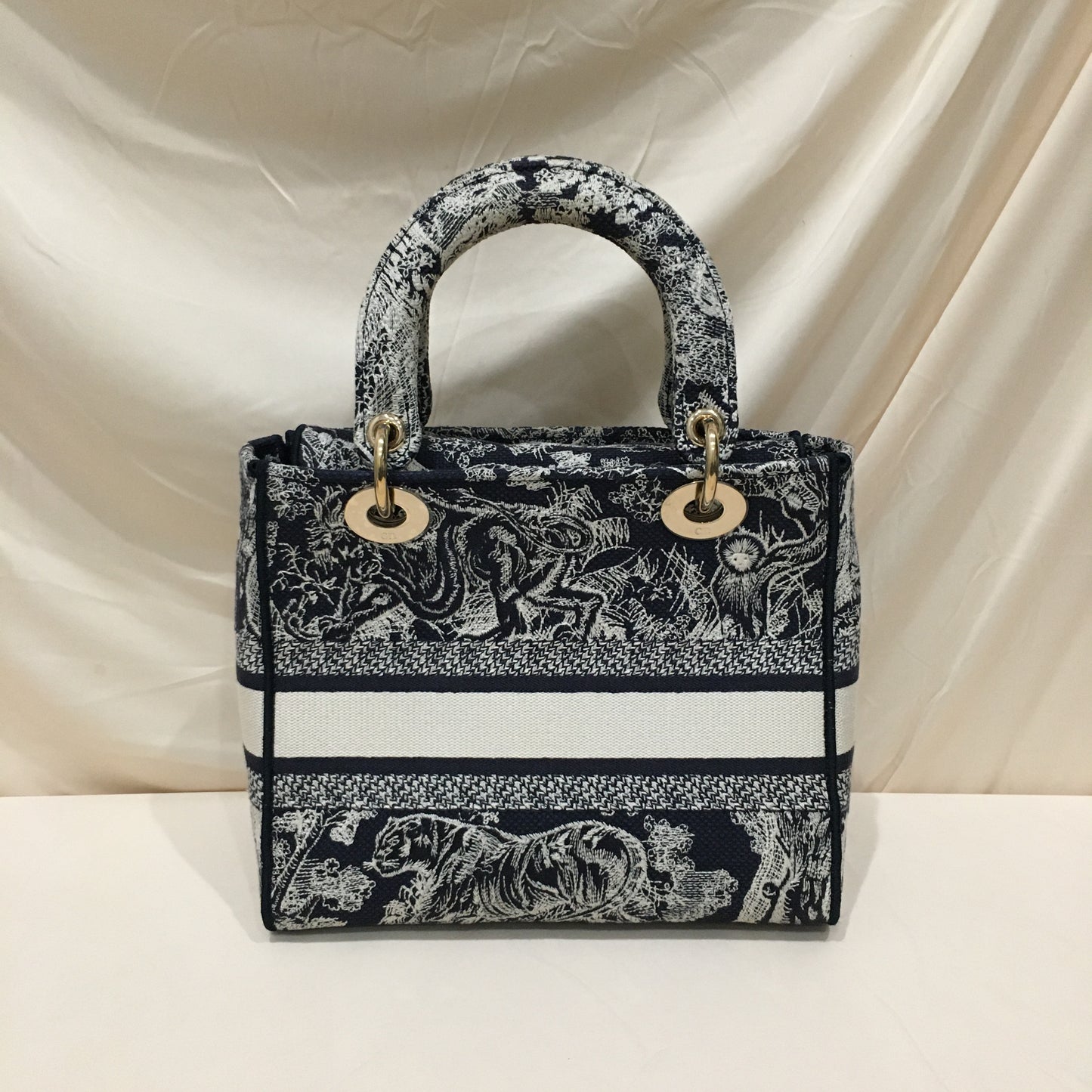 Dior Navy Canvas Toile de Jouy D-Lite Medium Lady Dior Tote Sku# 78051