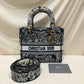 Dior Navy Canvas Toile de Jouy D-Lite Medium Lady Dior Tote Sku# 78051