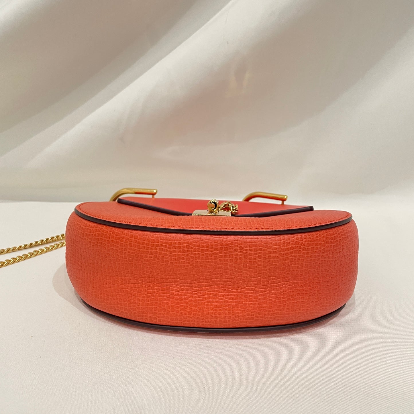 Chole Red Orange Grained Calfskin Mini Drew Shoulder Bag Sku# 81002