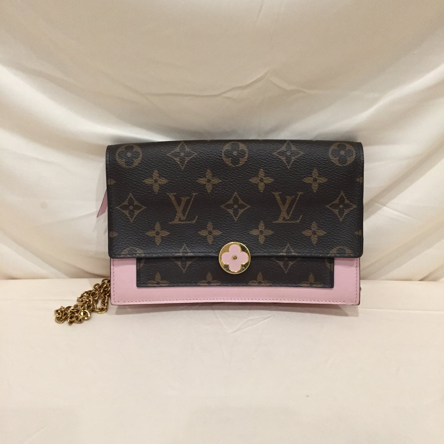 Louis Vuitton Monogram Coated Canvas Pink Flore Wallet On Chain Crossbody Bag Sku# 72218