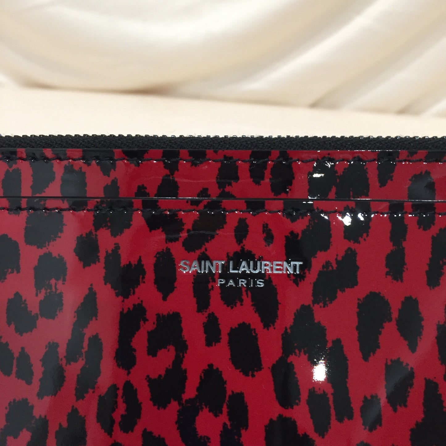 Yves Saint Laurent Leopard Patent Zip Clutch Sku# 71985