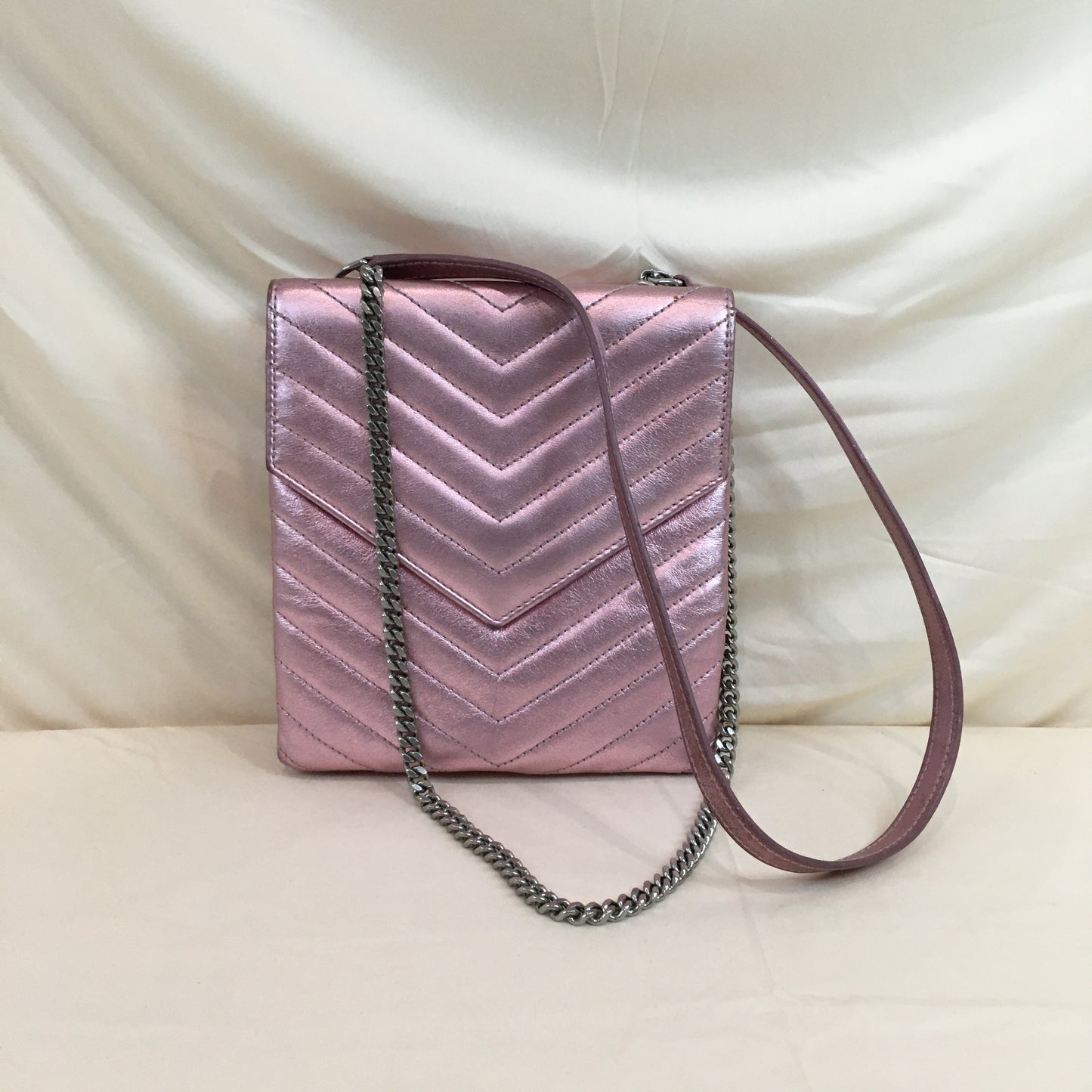 Yves Saint Laurent Pink Calfskin Double Flap Crossbody Bag Sku# 70066