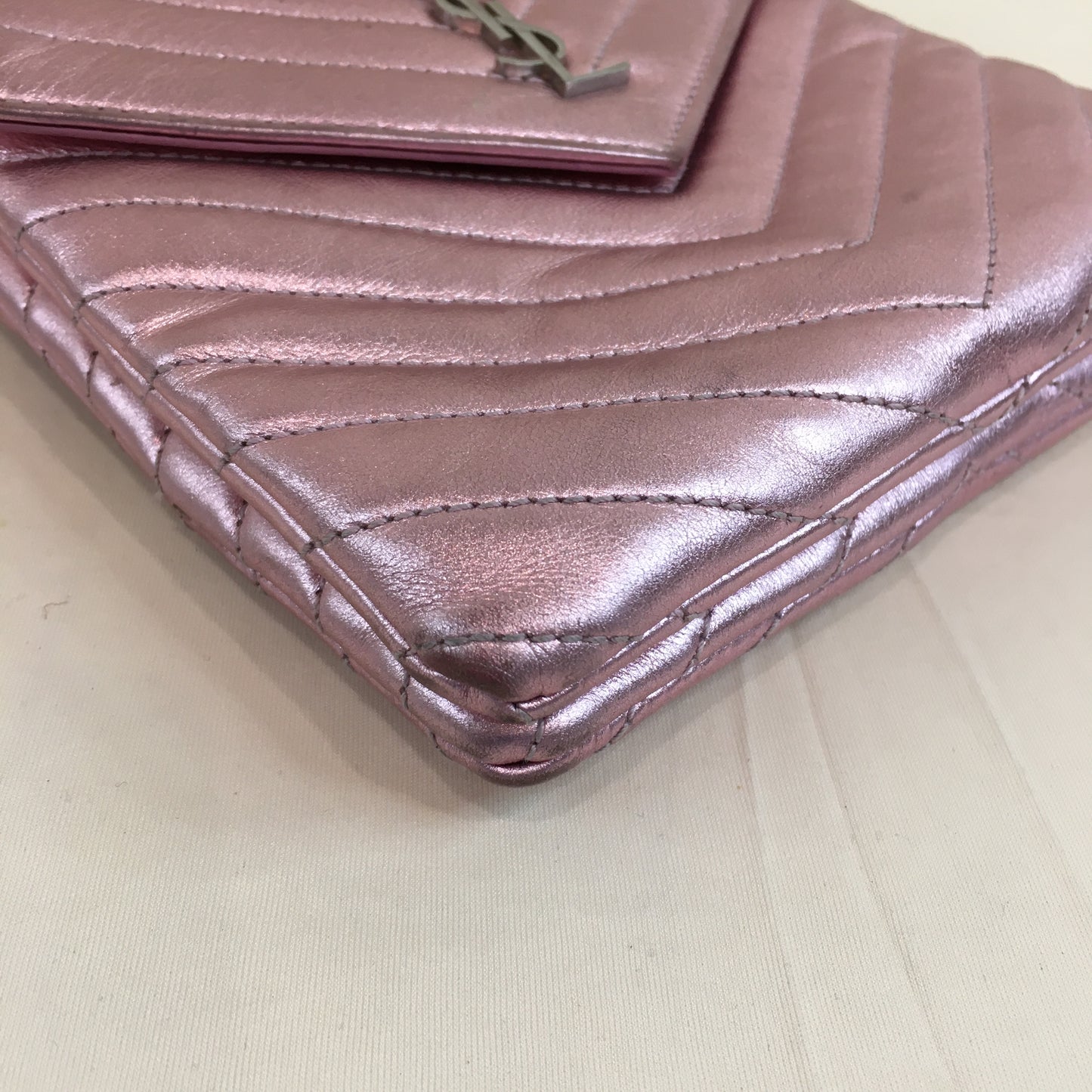 Yves Saint Laurent Pink Calfskin Double Flap Crossbody Bag Sku# 70066