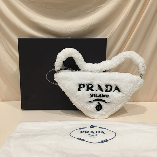 Prada White Furry Triangle Shoulder Bag Sku# 78277