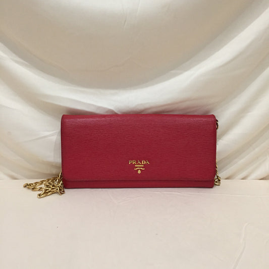 Prada Red Leather Wallet On Chain Crossbody Bag Sku# 71953