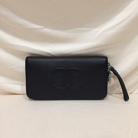 Chanel Black Leather Bifold Long Wallet Sku# 72238