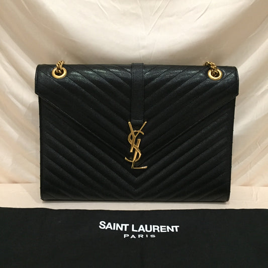 Yves Saint Laurent Black Leather Large Envelope Shoulder Bag Sku# 72234