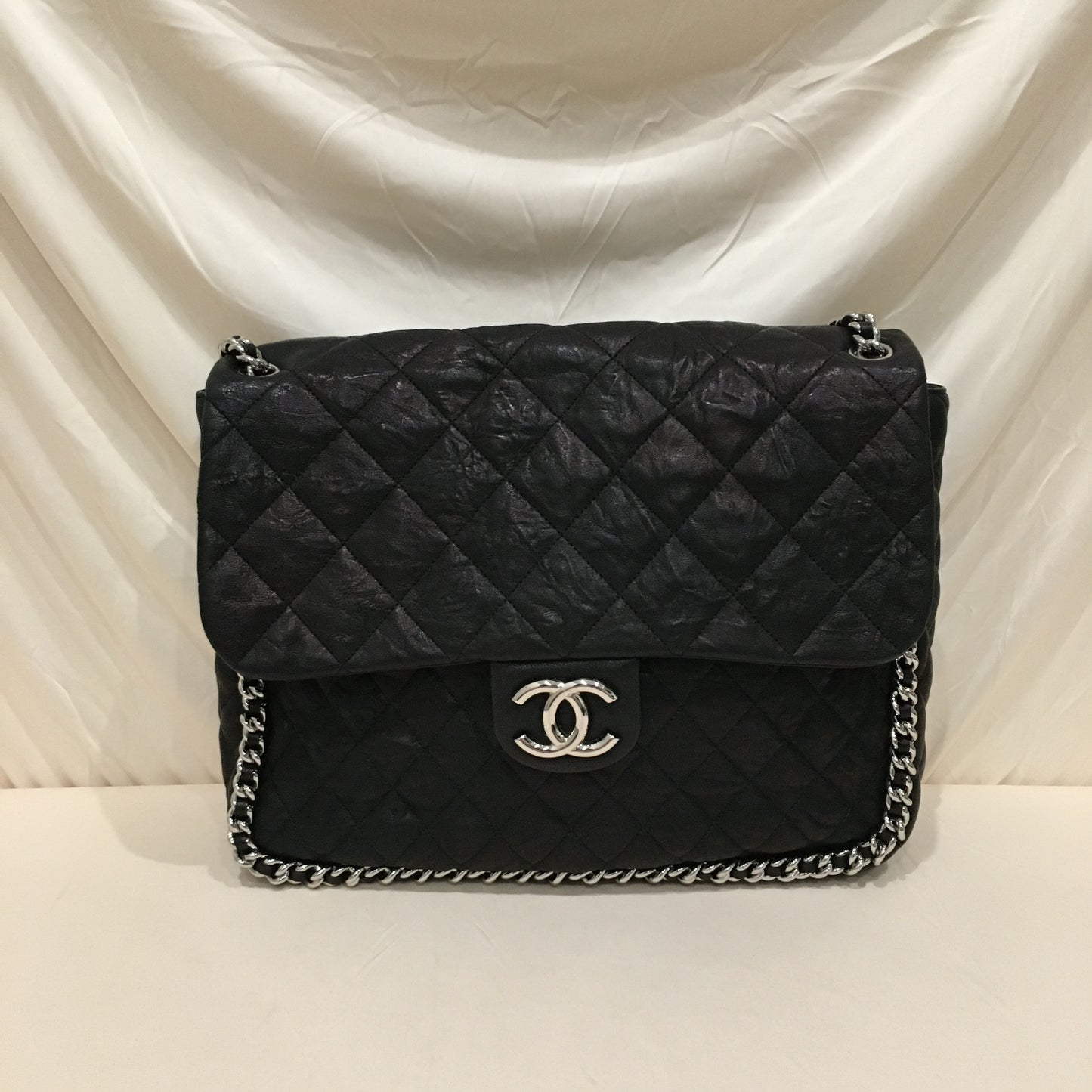 Chanel Black Brown Leather Chain Around Maxi Shoulder Bag Sku# 72831