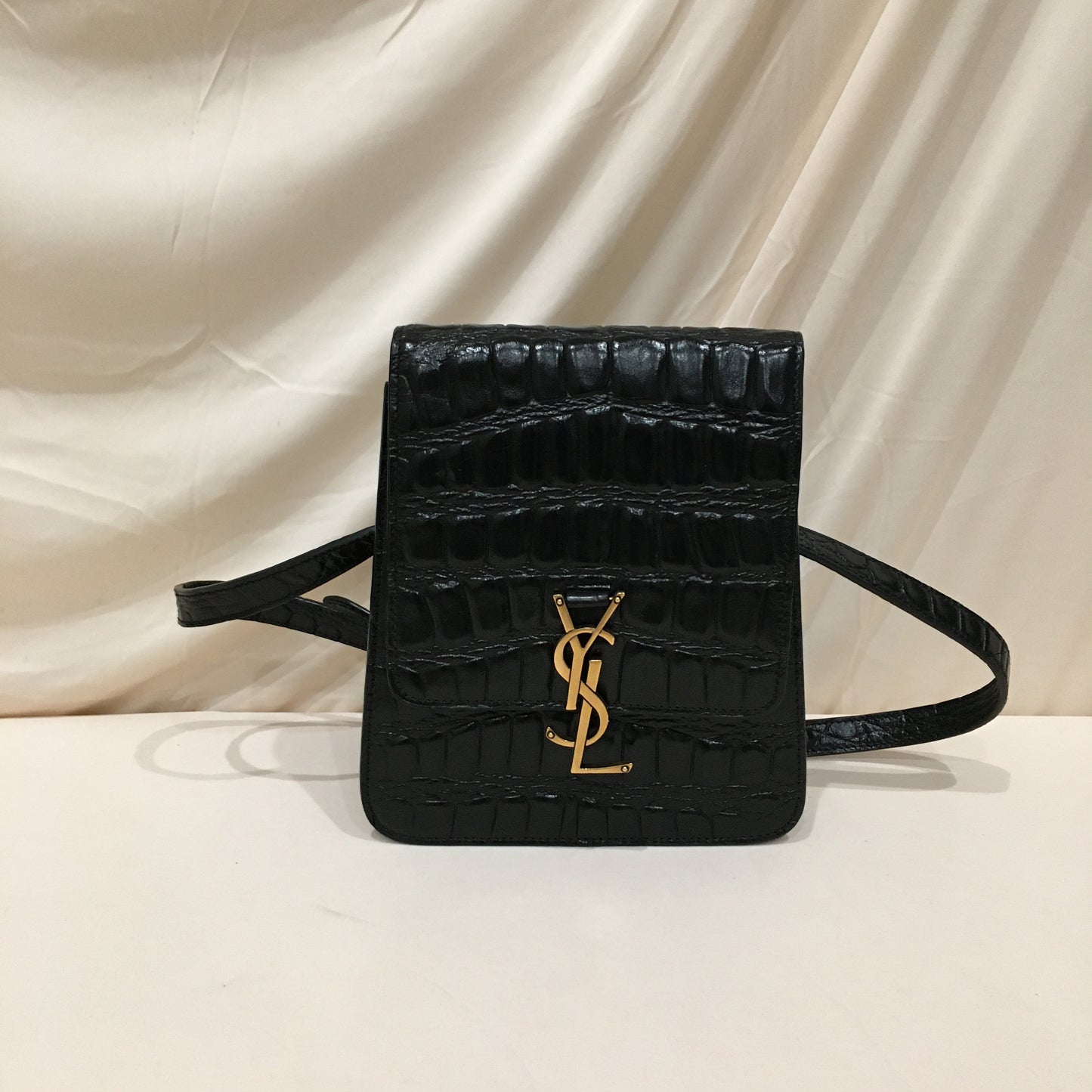 Yves Saint Laurent Black Crocodile North South Kaia Crossbody Bag Sku# 78881