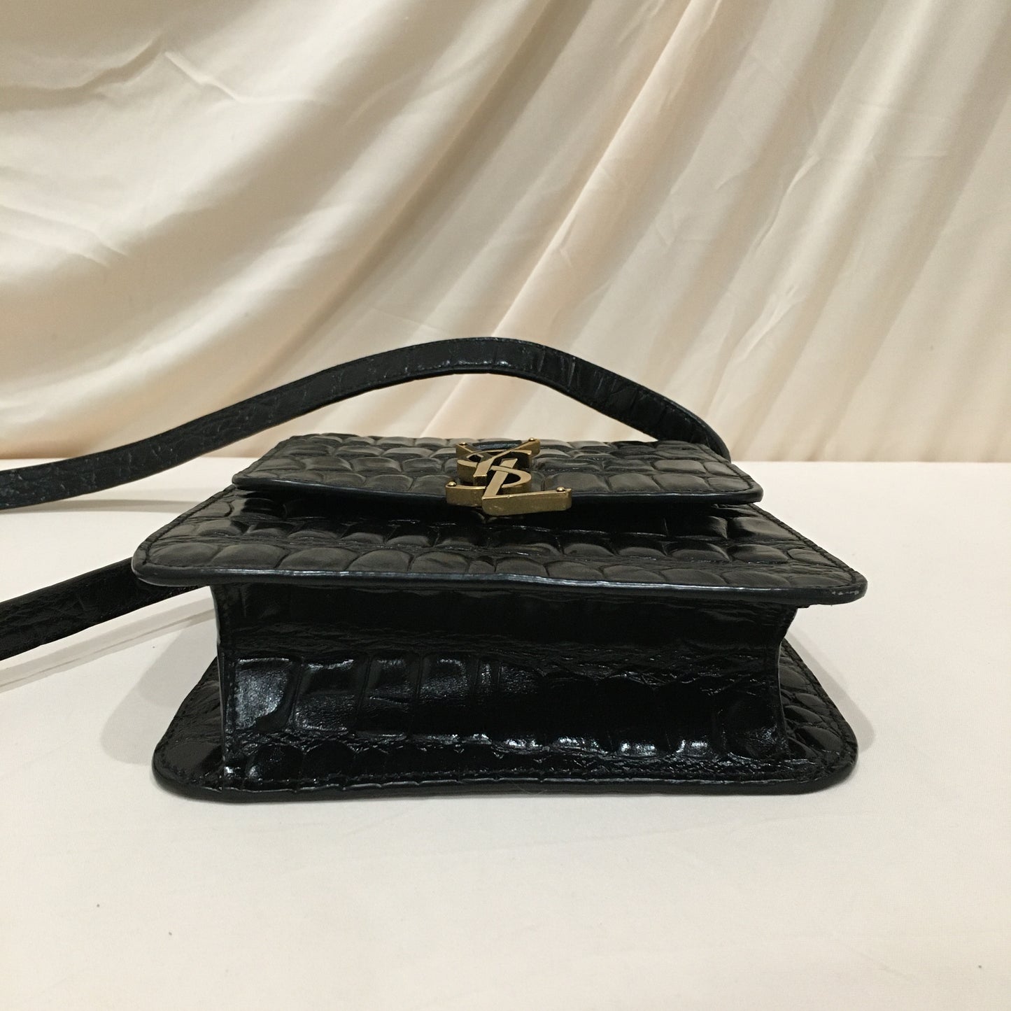 Yves Saint Laurent Black Crocodile North South Kaia Crossbody Bag Sku# 78881