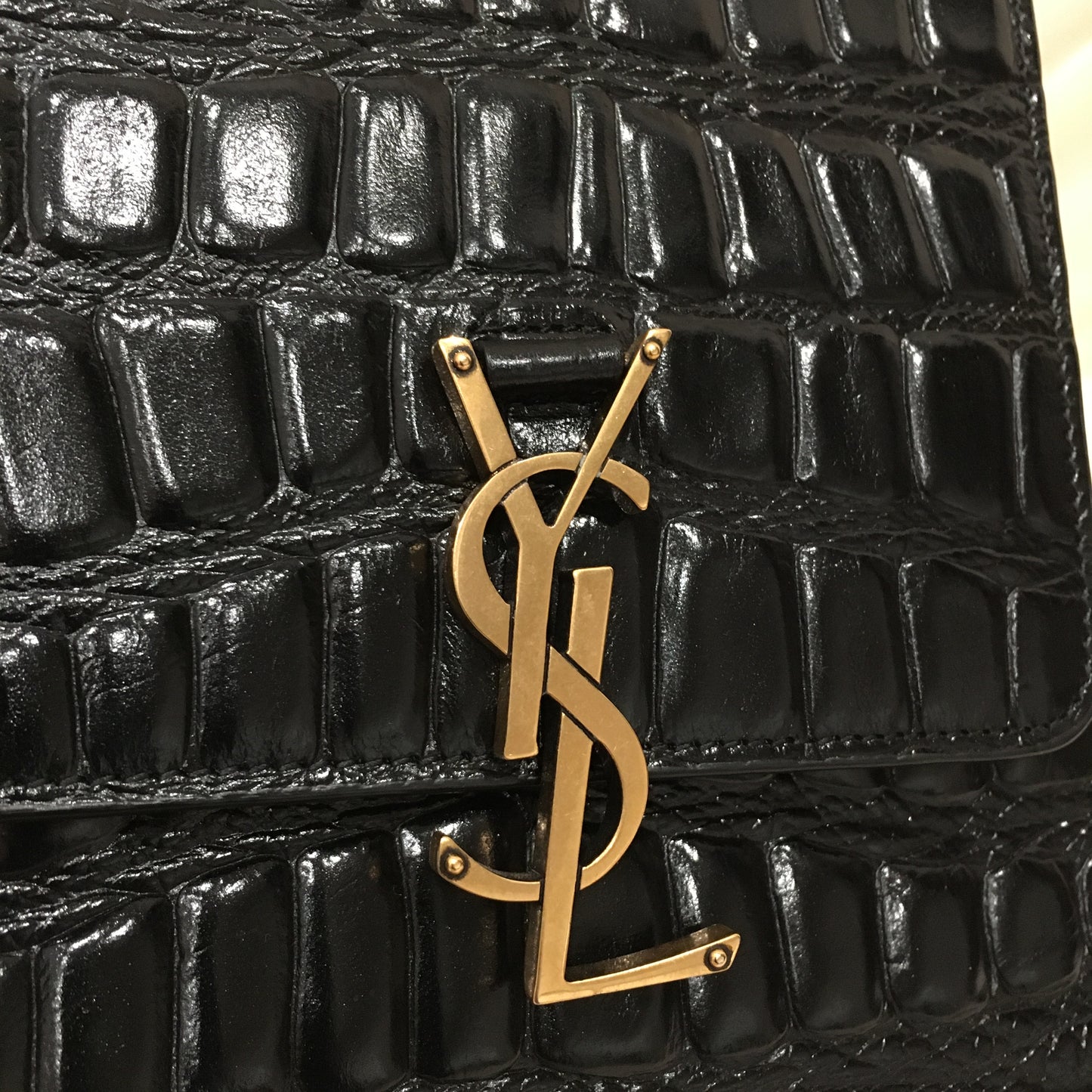 Yves Saint Laurent Black Crocodile North South Kaia Crossbody Bag Sku# 78881