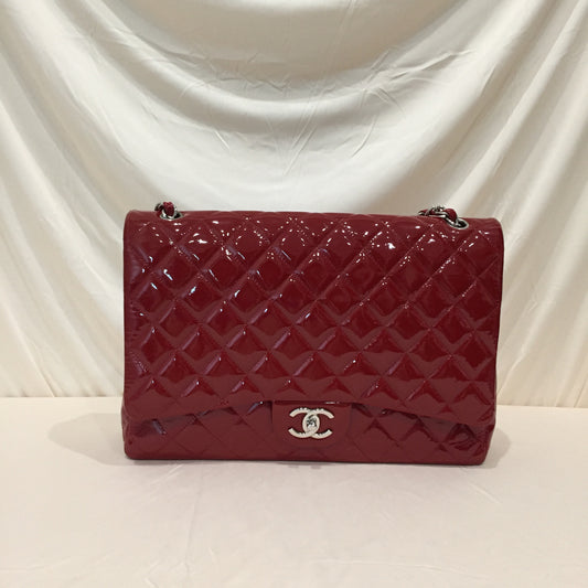 Chanel Red Patent Maxi Classic Double Flap Shoulder Bag Sku# 72364