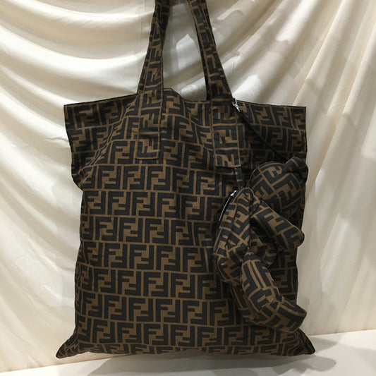 Fendi Brown FF Logo Nylon Teddy Bear Tote Sku# 77643