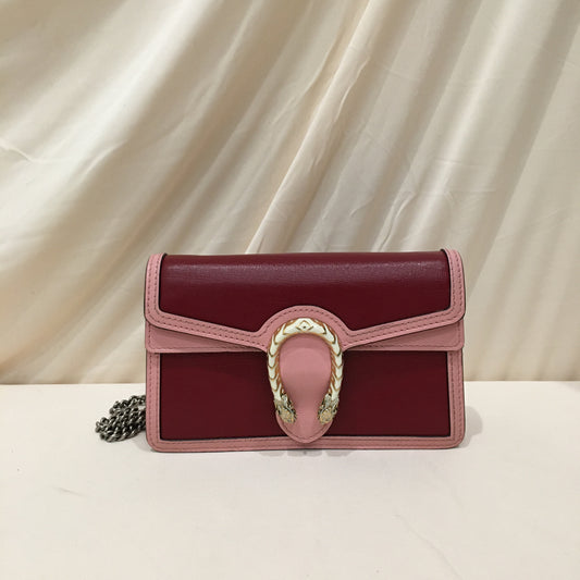 Gucci Red Pink Leather Super Mini Dionysus Crossbody Bag Sku# 79021