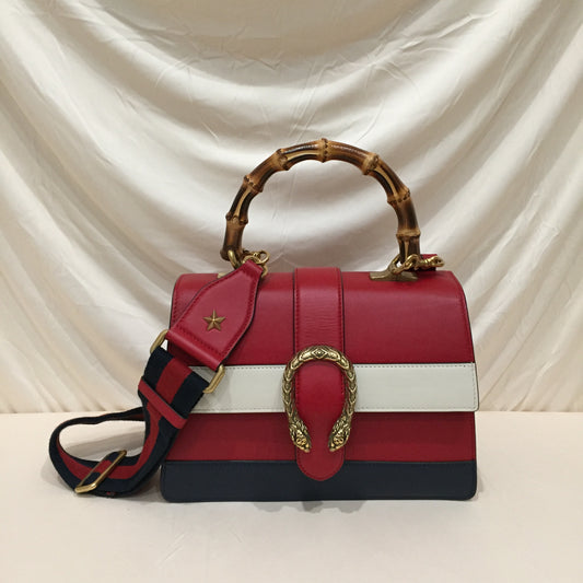 Gucci Red Tricolor Calfskin Leather Bamboo Medium Dionysus Shoulder Bag Sku# 72419