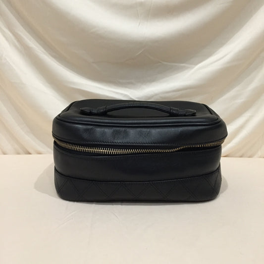 Chanel Black Leather Cambon Line Vanity Case Clutch Sku# 72370