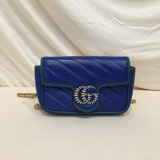 Gucci Blue Green Marmont Super Mini Crossbody Bag Sku# 70185