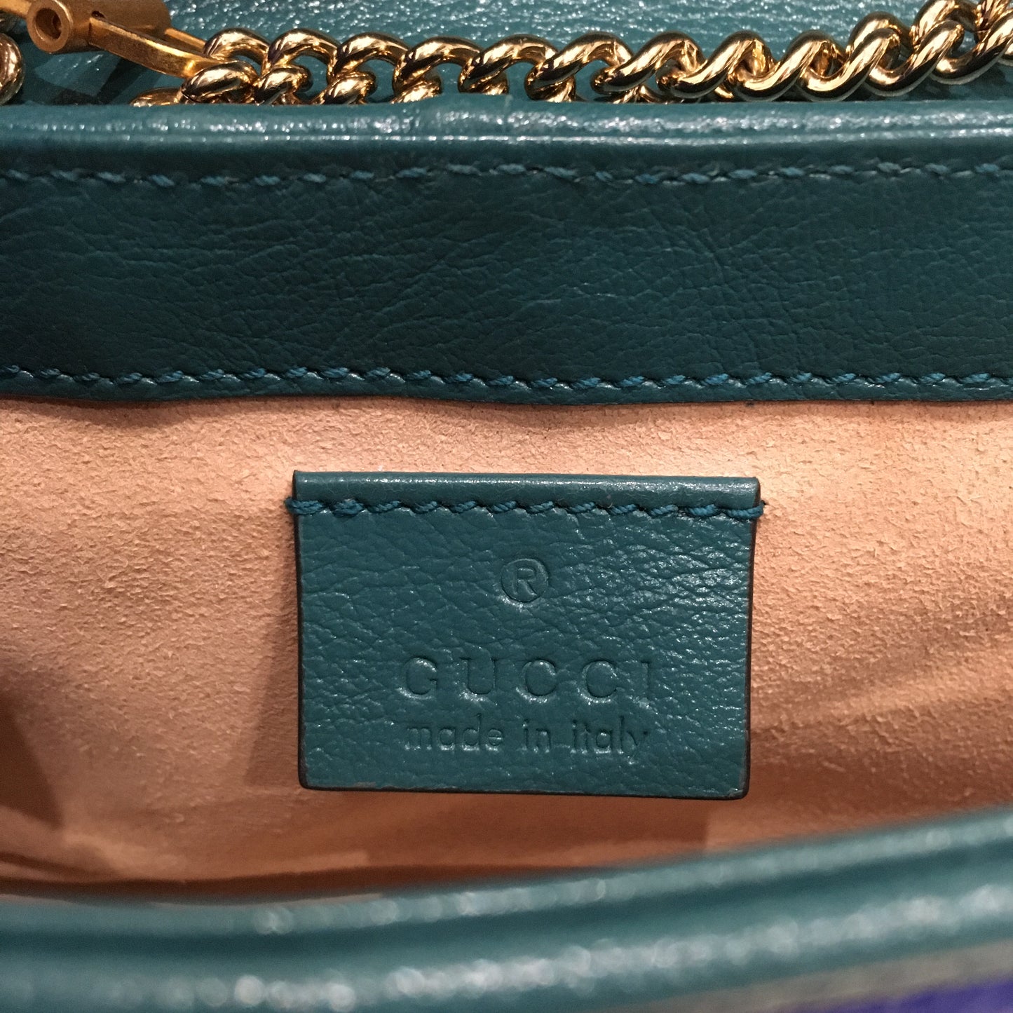 Gucci Blue Green Marmont Super Mini Crossbody Bag Sku# 70185