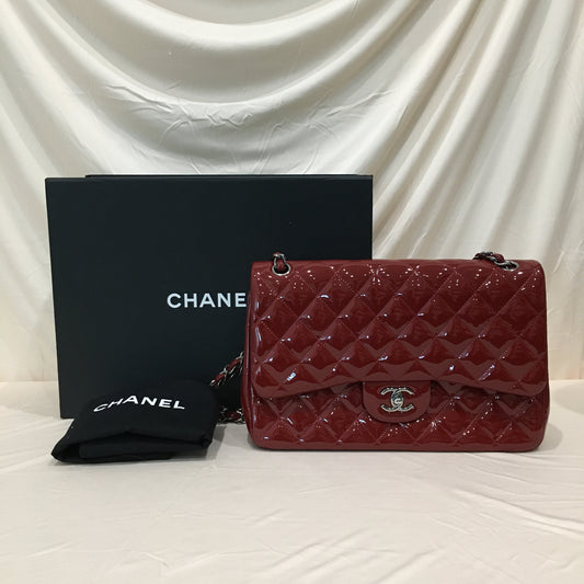 Chanel Dark Red Patent Jumbo Double Flap Shoulder Bag Sku# 71322