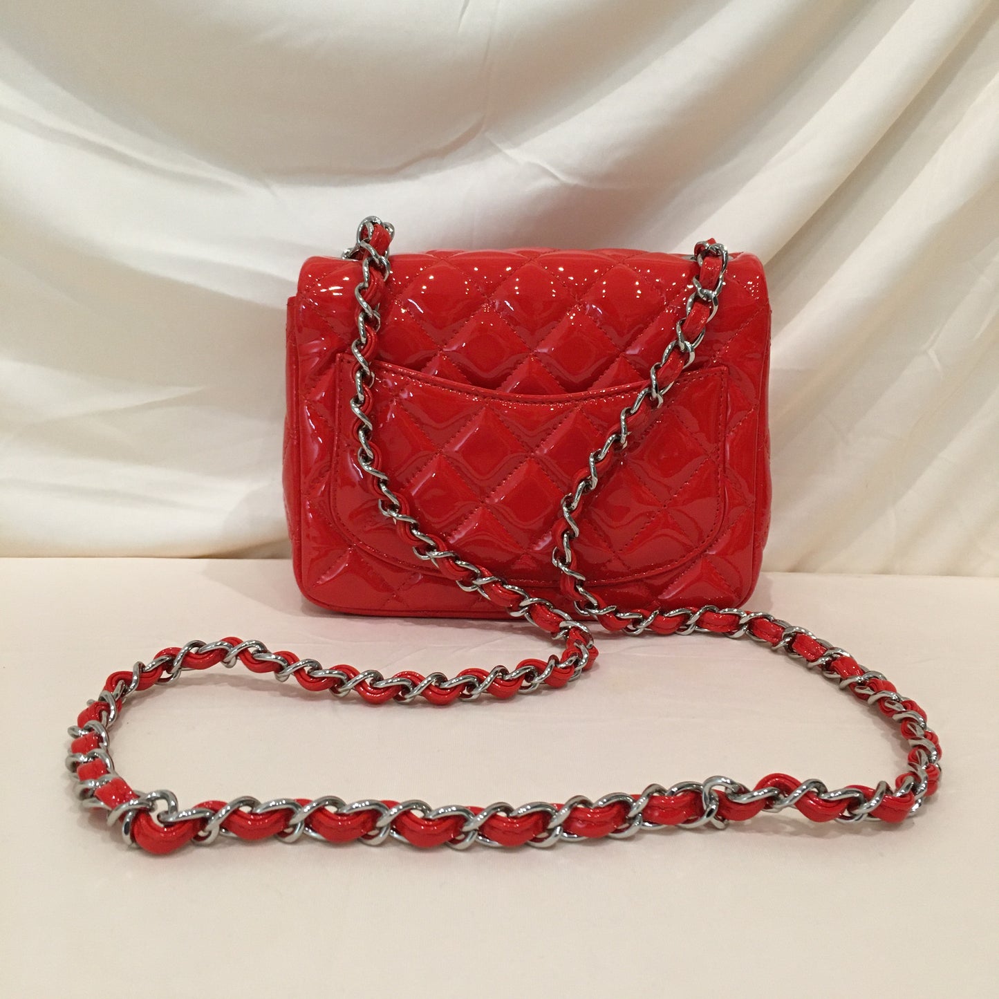 Chanel Red Patent Square Mini Flap Shoulder Bag Sku# 71321