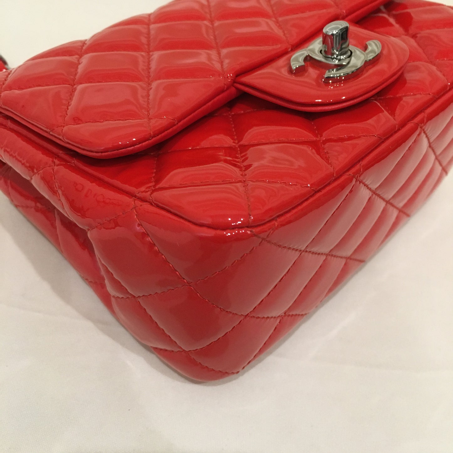 Chanel Red Patent Square Mini Flap Shoulder Bag Sku# 71321
