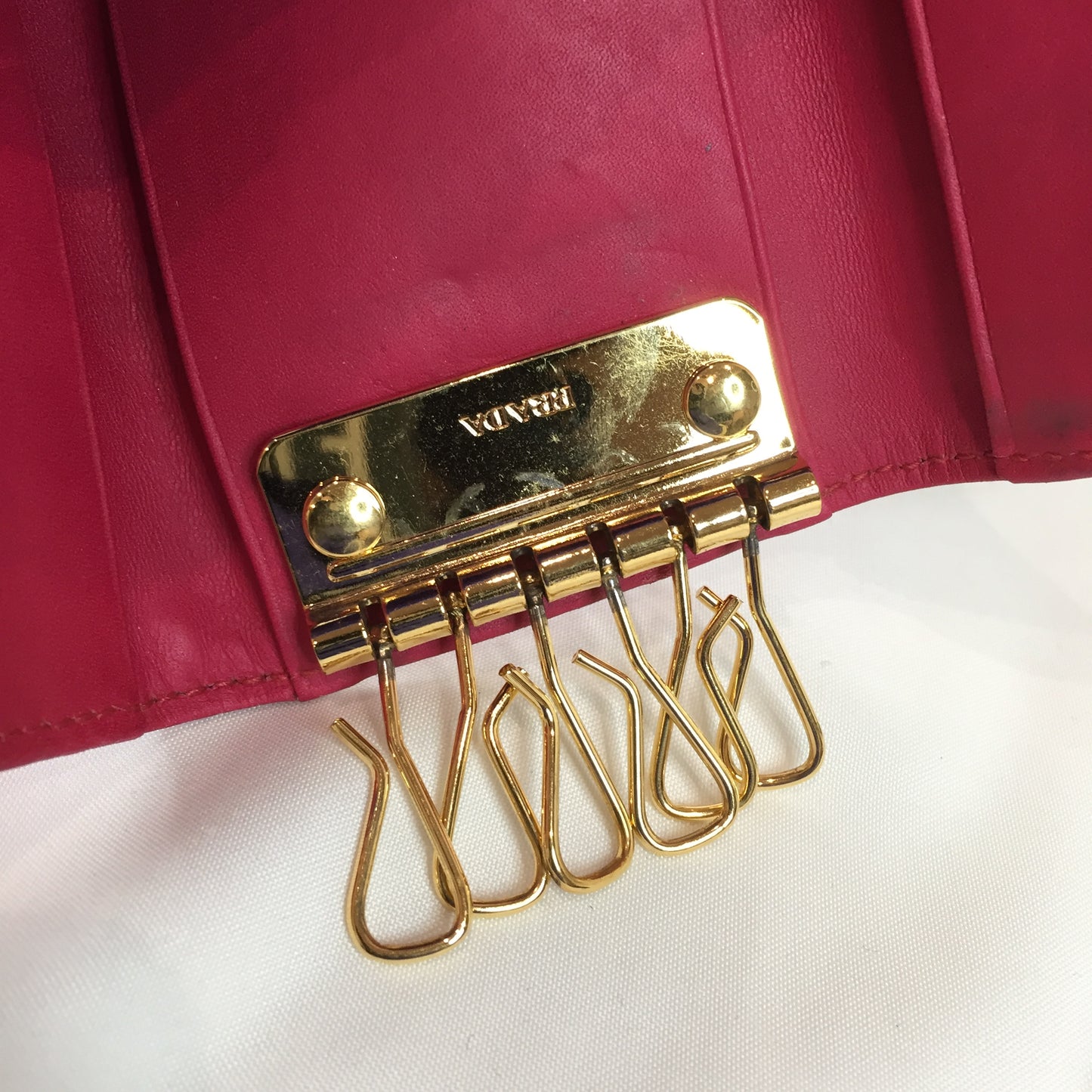 Prada Pink Nylon 6 Rings Key Holder Sku# 79699